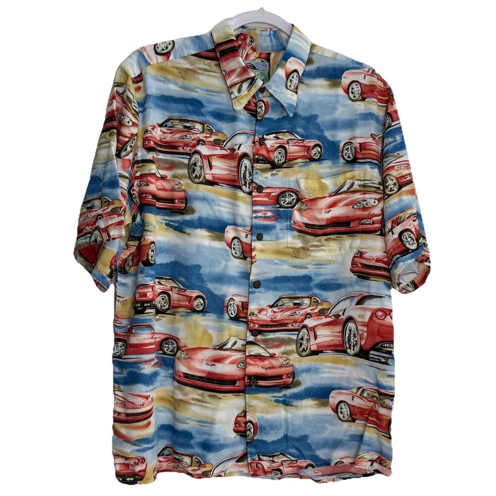Vtg Reyn Spooner Mens Red Corvette Button Up Shirt Hawaiian Sz L